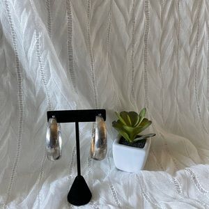 Large hoop silver tone, Sparkle ash color rondelle beads dangling earrings